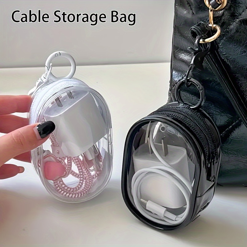 Cable Winder Keychain - Tas Penyimpanan Mini Portabel Transparan dengan