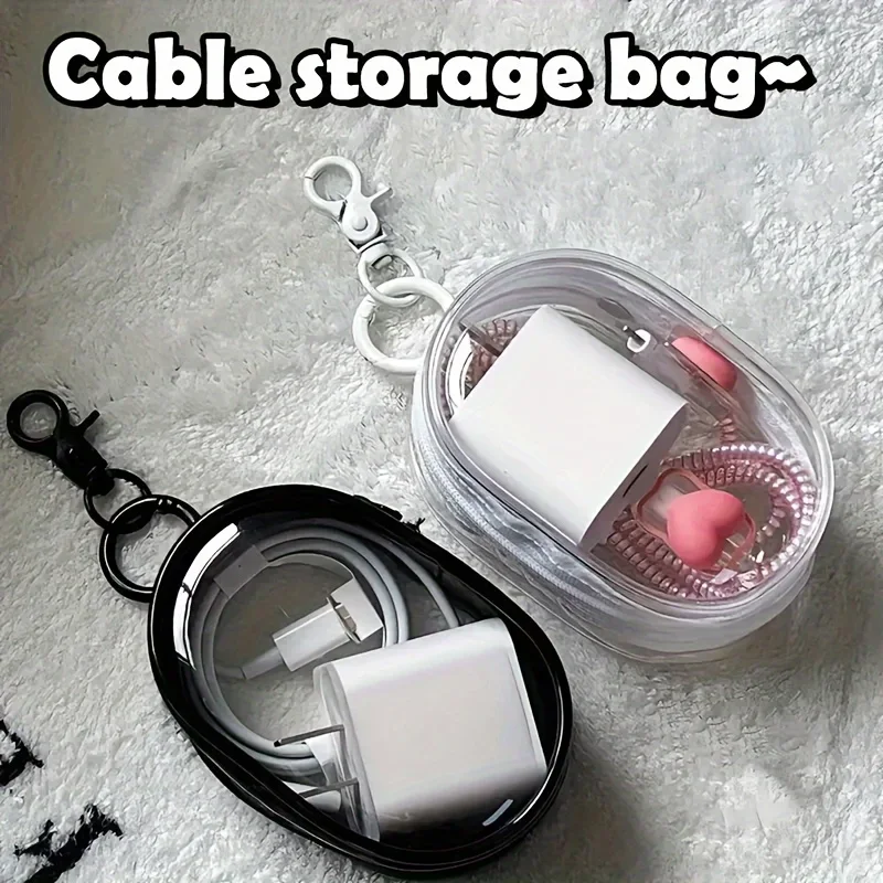 Cable Winder Keychain - Tas Penyimpanan Mini Transparan dengan Resleting
