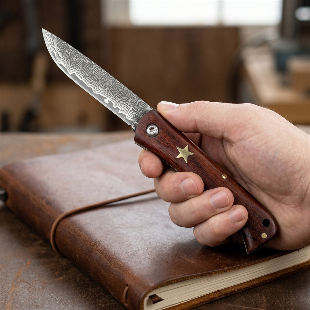 Edc Fixed Blade Deep Carry - Pisau Lipat Damascus Survival Outdoor Ringkas