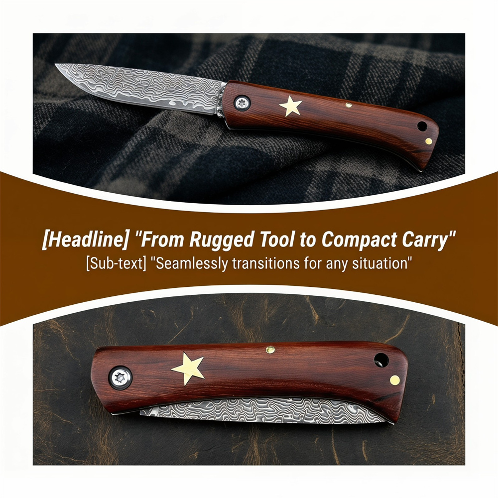 Pisau Lipat Damascus Survival  - Edc Fixed Blade Deep Carry ulasan dan harga